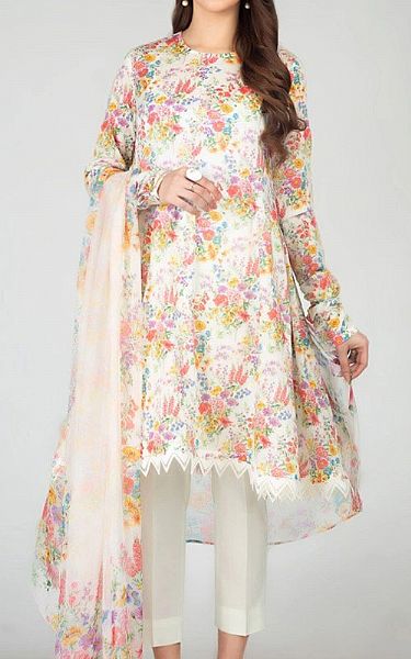 Bareeze Off-white/Brick Lawn Suit | Pakistani Dresses in USA- Image 1
