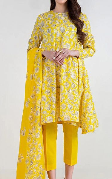 Bareeze Golden Yellow Lawn Suit | Pakistani Dresses in USA- Image 1