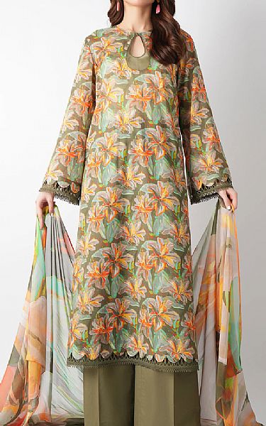 Bareeze Army Green Lawn Suit | Pakistani Lawn Dress in USA- Image 1