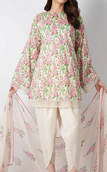 Bareeze Off-white/Green Lawn Suit | Pakistani Lawn Dress in USA- Image 1
