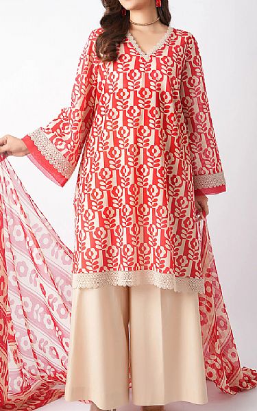 Bareeze Ivory/Red Lawn Suit | Pakistani Lawn Dress in USA- Image 1