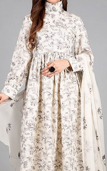 Bareeze Off-white Khaddar Suit | Pakistani Winter Dresses- Image 2