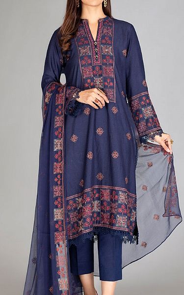 Bareeze Navy Karandi Suit | Pakistani Winter Dresses- Image 1