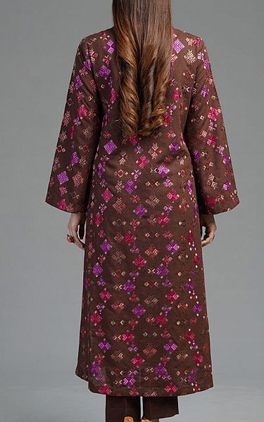 Bareeze Redwood Brown Karandi Suit | Pakistani Winter Dresses- Image 2