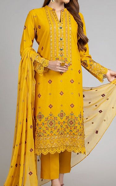 Bareeze Mustard Karandi Suit | Pakistani Winter Dresses- Image 1