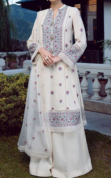 Bareeze White Karandi Suit | Pakistani Winter Dresses- Image 1