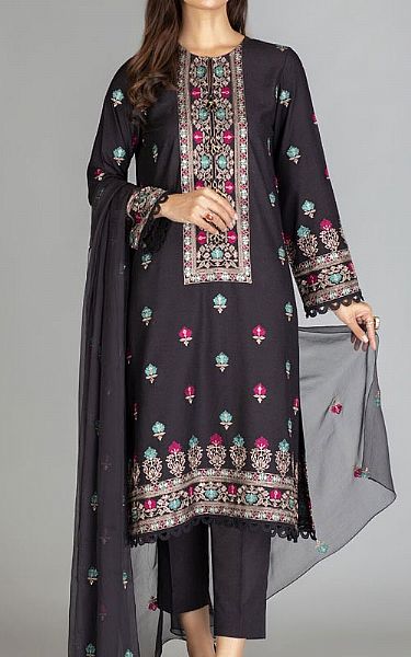 Bareeze Black Karandi Suit | Pakistani Winter Dresses- Image 1