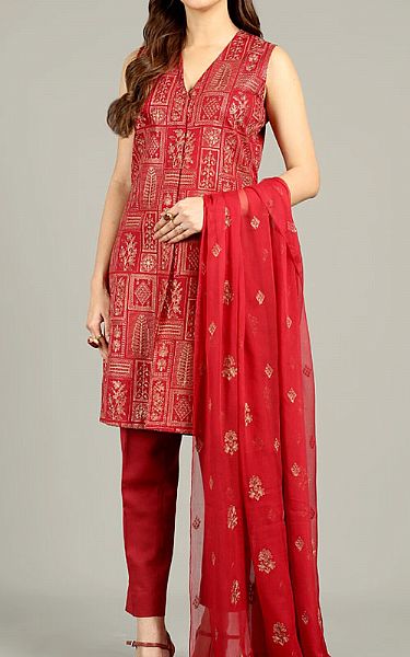 Bareeze Red Karandi Suit | Pakistani Winter Dresses- Image 1