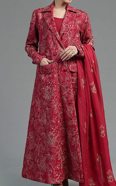 Bareeze Red Karandi Suit | Pakistani Winter Dresses- Image 1