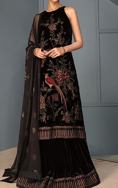 Bareeze Black Velvet Suit (2 Pcs) | Pakistani Winter Dresses- Image 1