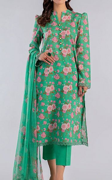Bareeze Shamrock Green Khaddar Suit | Pakistani Winter Dresses- Image 1