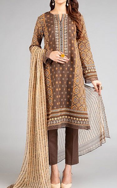 Bareeze Dark Brown Khaddar Suit | Pakistani Winter Dresses- Image 1