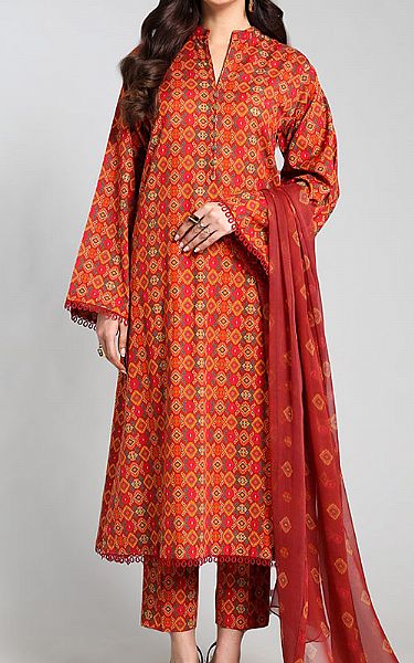 Bareeze Bright Orange Khaddar Suit | Pakistani Winter Dresses- Image 1