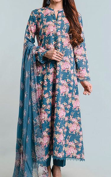 Bareeze Teal Blue Khaddar Suit | Pakistani Winter Dresses- Image 1