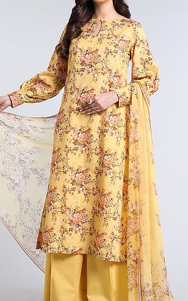 Bareeze Golden Yellow Khaddar Suit | Pakistani Winter Dresses- Image 1