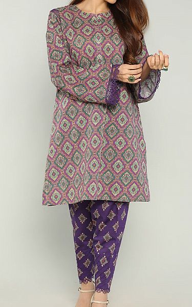 Bareeze Tea Rose/Navy Khaddar Suit | Pakistani Winter Dresses- Image 1