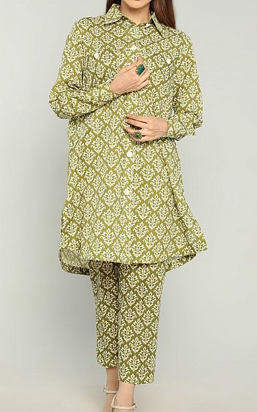 Bareeze Olive Green Khaddar Suit | Pakistani Winter Dresses- Image 1