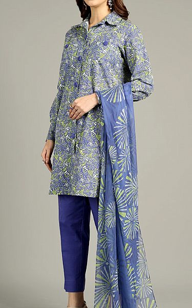 Bareeze Cornflower Blue Khaddar Suit | Pakistani Winter Dresses in USA- Image 1