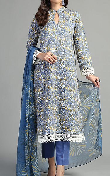 Bareeze Cornflower Blue Khaddar Suit | Pakistani Winter Dresses- Image 1