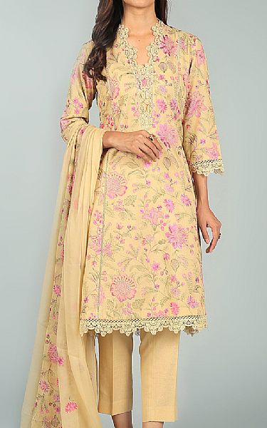 Bareeze Light Golden Karandi Suit | Pakistani Dresses in USA- Image 1