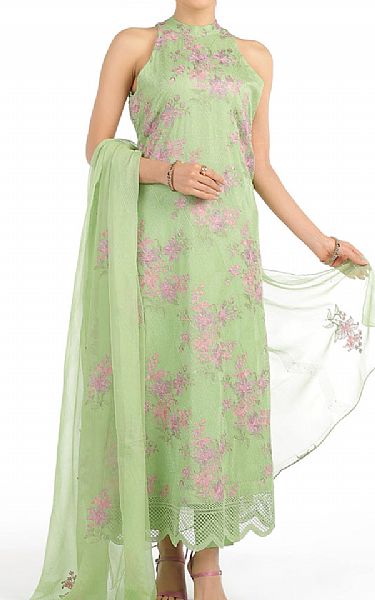 Bareeze Light Green Chiffon Suit (2 Pcs) | Pakistani Embroidered Chiffon Dresses- Image 1