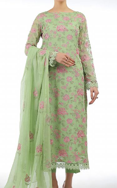 Bareeze Light Green Chiffon Suit (2 Pcs) | Pakistani Embroidered Chiffon Dresses- Image 1