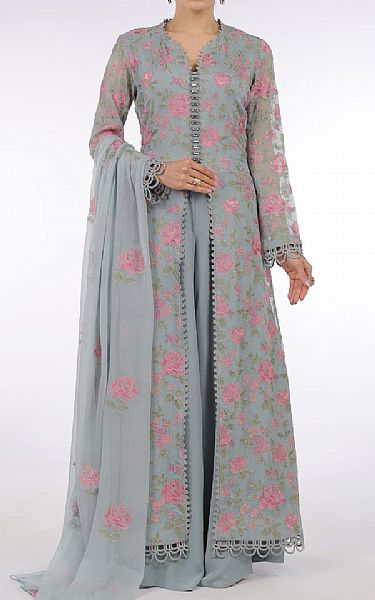 Bareeze Grey Chiffon Suit (2 Pcs) | Pakistani Embroidered Chiffon Dresses- Image 1
