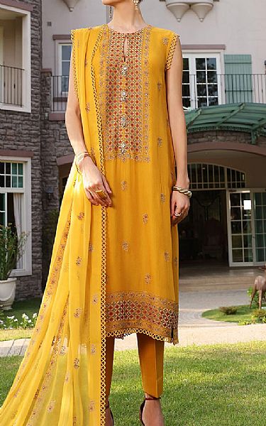 Bareeze Mustard Chiffon Suit (2 Pcs) | Pakistani Embroidered Chiffon Dresses- Image 1