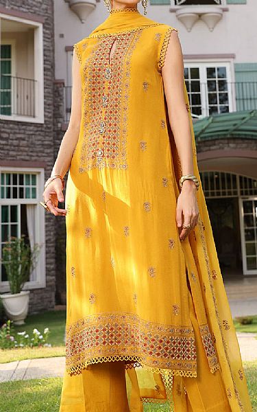 Bareeze Mustard Chiffon Suit (2 Pcs) | Pakistani Embroidered Chiffon Dresses USA- Image 2
