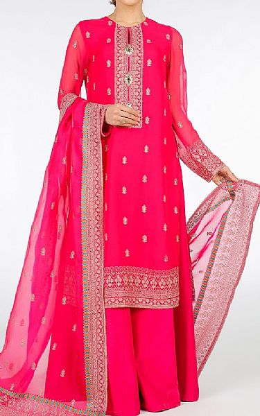 Bareeze Hot Pink Chiffon Self Suit (2 Pcs) | Pakistani Embroidered Chiffon Dresses- Image 1