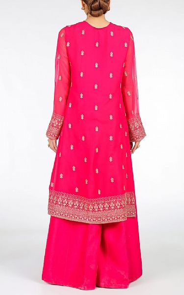 Bareeze Hot Pink Chiffon Self Suit (2 Pcs) | Pakistani Embroidered Chiffon Dresses- Image 2