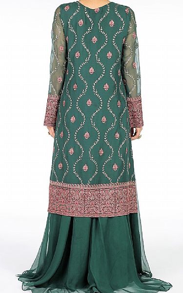 Bareeze Teal Chiffon Suit (2 Pcs) | Pakistani Embroidered Chiffon Dresses- Image 2