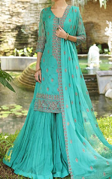 Bareeze Sea Green Chiffon Suit (2 Pcs) | Pakistani Embroidered Chiffon Dresses- Image 2