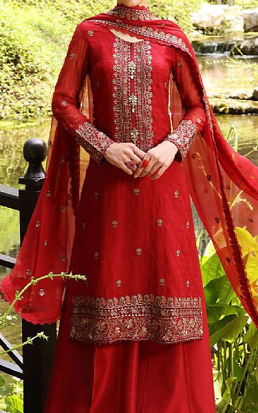 Bareeze Red Chiffon Suit (2 Pcs) | Pakistani Embroidered Chiffon Dresses- Image 2