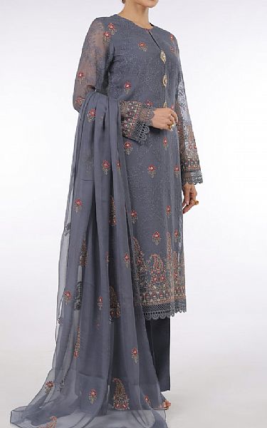 Bareeze Slate Grey Chiffon Suit (2 Pcs) | Pakistani Embroidered Chiffon Dresses- Image 1