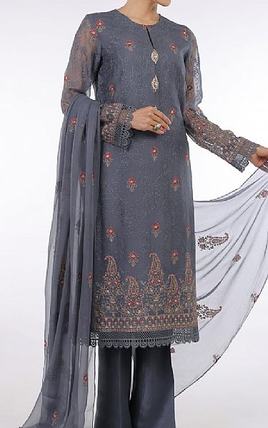 Bareeze Slate Grey Chiffon Suit (2 Pcs) | Pakistani Embroidered Chiffon Dresses- Image 2