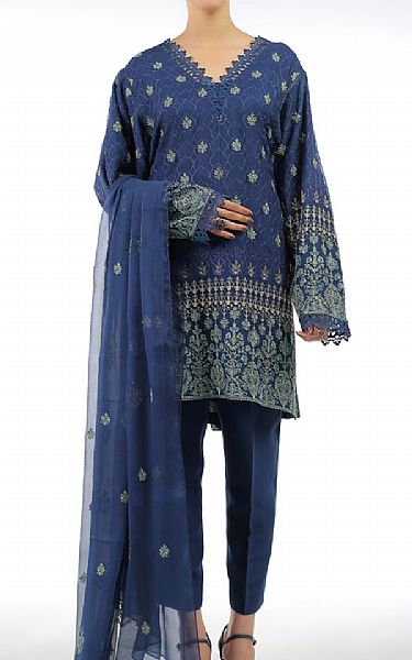 Bareeze Royal Blue Chiffon Suit (2 Pcs) | Pakistani Embroidered Chiffon Dresses- Image 1
