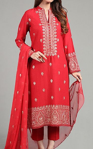 Bareeze Red Karandi Suit | Pakistani Winter Dresses in USA- Image 1