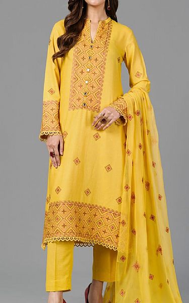 Bareeze Golden Yellow Lawn Suit | Pakistani Lawn Dress in USA- Image 1
