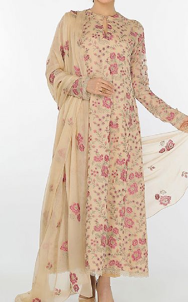 Bareeze Cream Chiffon Suit (2 Pcs) | Pakistani Embroidered Chiffon Dresses- Image 1