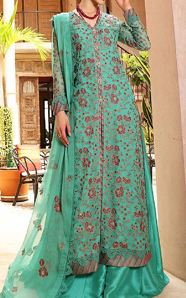 Bareeze Sea Green Chiffon Suit (2 Pcs) | Pakistani Embroidered Chiffon Dresses- Image 1