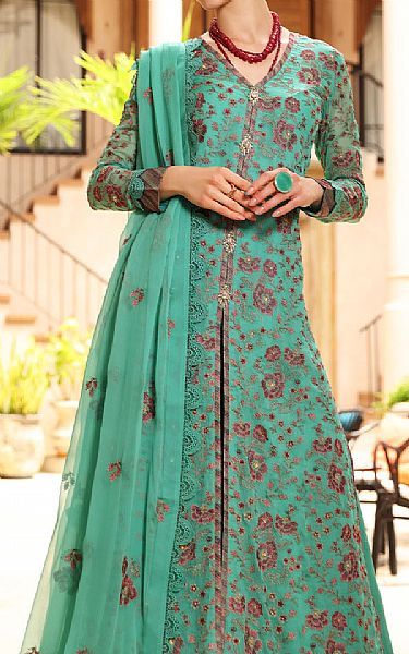 Bareeze Sea Green Chiffon Suit (2 Pcs) | Pakistani Embroidered Chiffon Dresses- Image 2