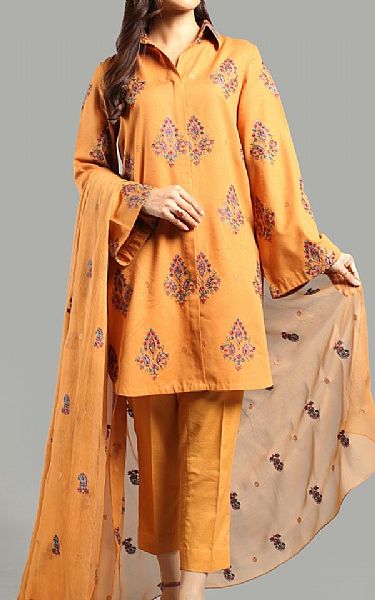 Bareeze Faded Orange Karandi Suit | Pakistani Winter Dresses in USA- Image 1
