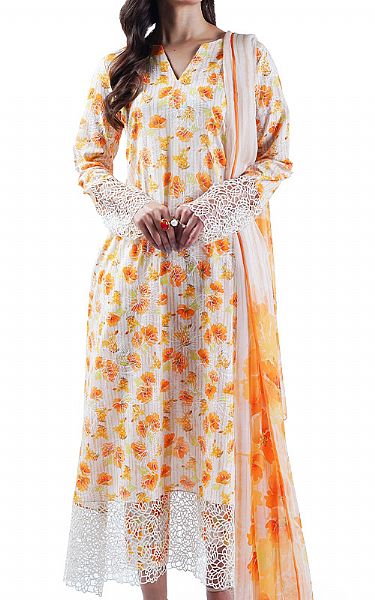 Bareeze Orange Lawn Suit | Pakistani Lawn Suits- Image 1