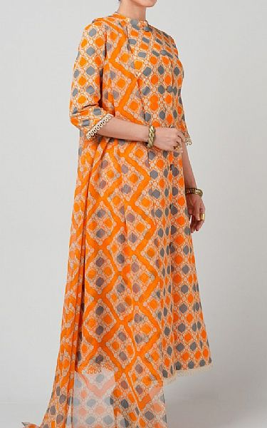 Bareeze Grey/Orange Khaddar Suit | Pakistani Winter Dresses in USA- Image 2