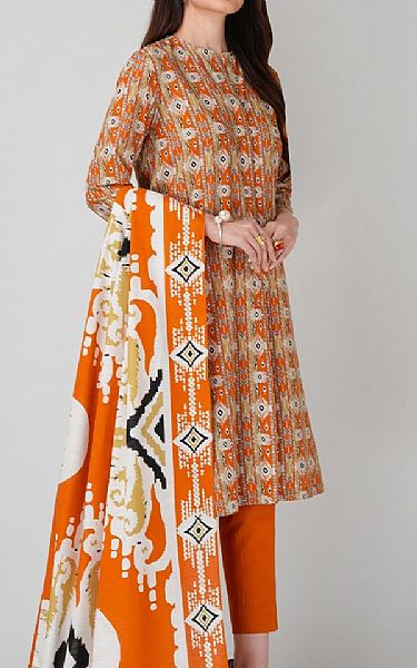 Bareeze Safety Orange Khaddar Suit | Pakistani Winter Dresses in USA- Image 1
