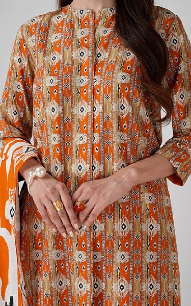 Bareeze Safety Orange Khaddar Suit | Pakistani Winter Dresses in USA- Image 2