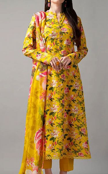 Bareeze Yellow Linen Suit | Pakistani Winter Dresses in USA- Image 1