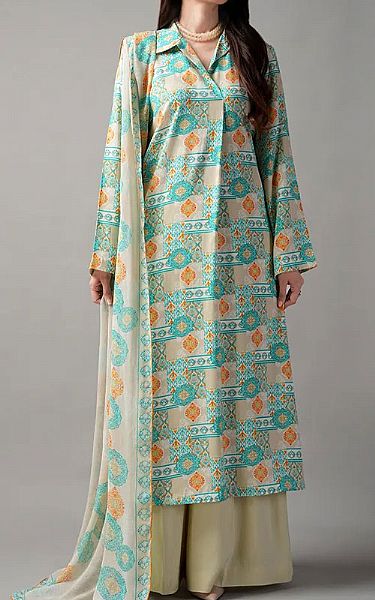Bareeze Turquoise Linen Suit | Pakistani Winter Dresses in USA- Image 1