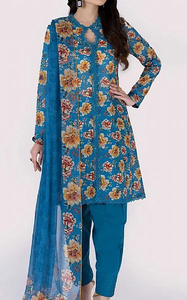 Bareeze Denim Blue Lawn Suit | Pakistani Lawn Dress in USA- Image 1